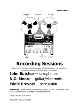 Recording Sessions – Butcher/Moore/Prevost