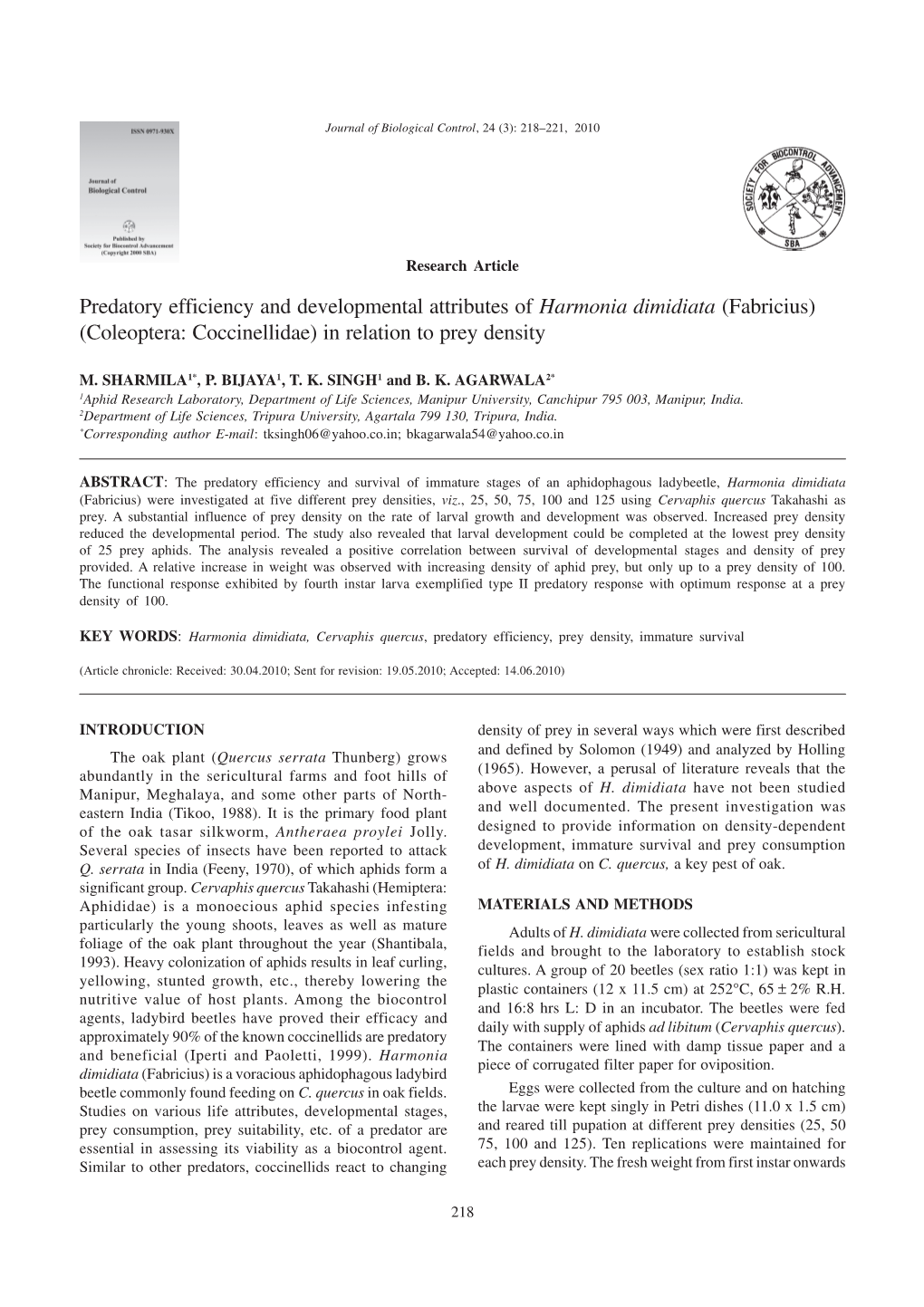 Coleoptera: Coccinellidae) in Relation to Prey Density