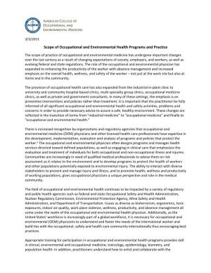 Scope of Occupational and Environmental Health Programs and Practice