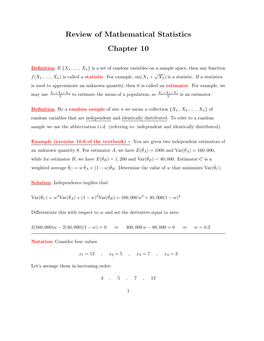 Review of Mathematical Statistics Chapter 10