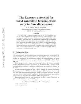 The Lanczos Potential for Weyl-Candidate Tensors Exists Only in Four Dimensions 3