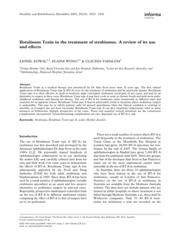 Botulinum Toxin in the Treatment of Strabismus. a Review of Its Use and Effects