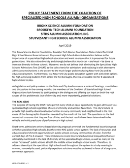 Policy Statement from the Coalition of Specialized High Schools Alumni Organizations