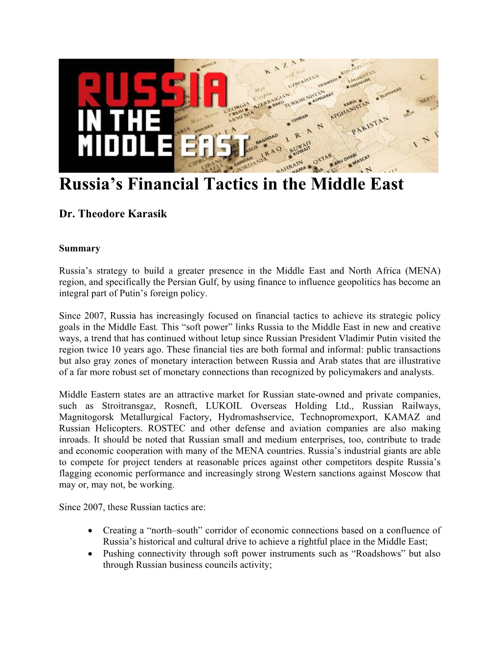 Russia's Financial Tactics in the Middle East