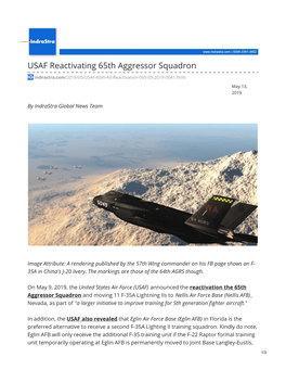 USAF Reactivating 65Th Aggressor Squadron