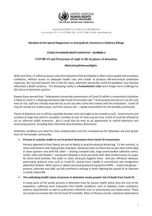 COVID-19 and Protection of Right to Life in Places of Detention