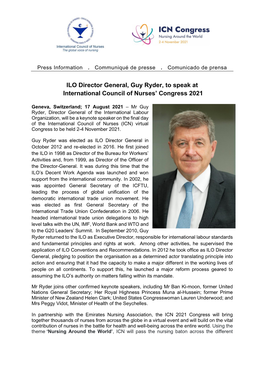 ILO Director General, Guy Ryder, to Speak at International Council of Nurses’ Congress 2021