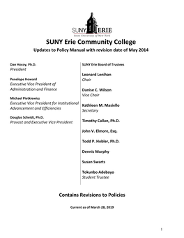 SUNY Erie Community College Updates to Policy Manual with Revision Date of May 2014
