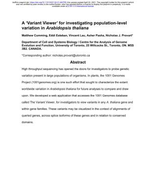 For Investigating Population-Level Variation in Arabidopsis Thaliana