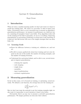 Lecture 9: Generalization