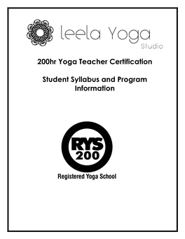200Hr Yoga Teacher Certification Student Syllabus and Program