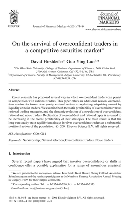 On the Survival of Overcon"Dent Traders in a Competitive Securities Marketଝ