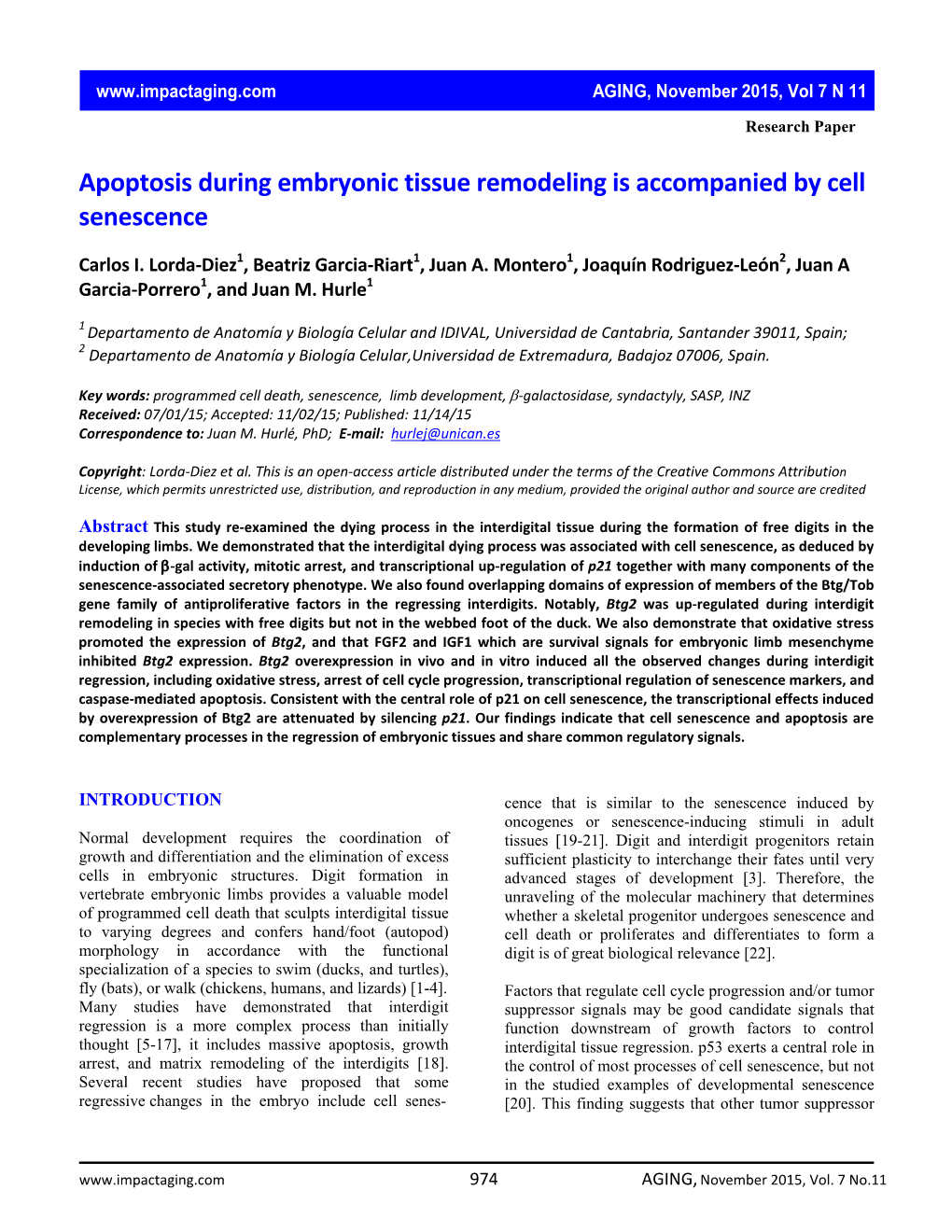 Apoptosis During Embryonic Tissue Remodeling Is Accompanied by Cell Senescence