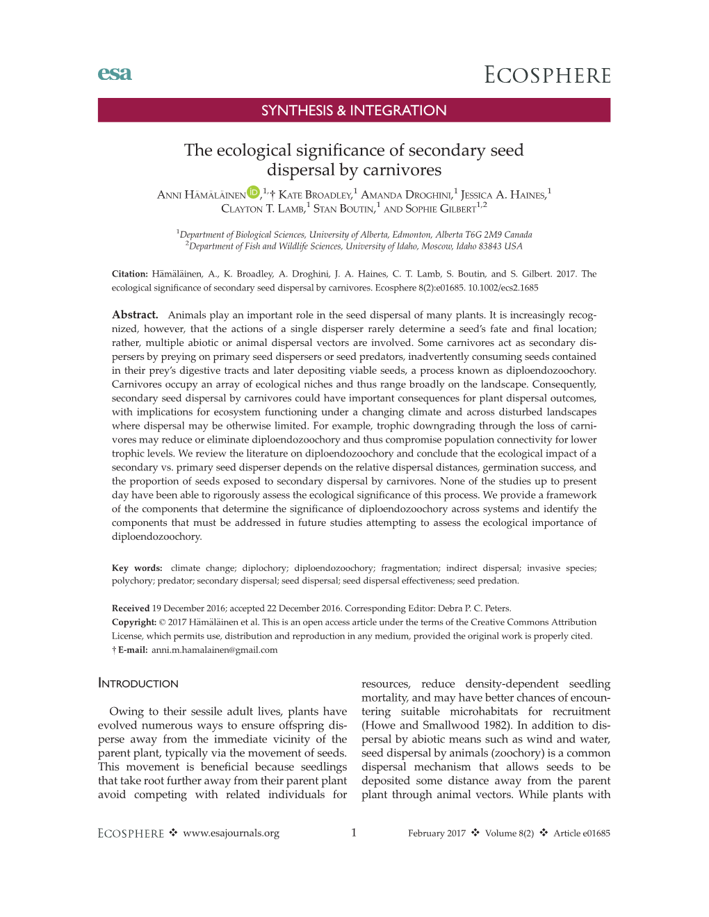 The Ecological Significance of Secondary Seed Dispersal By