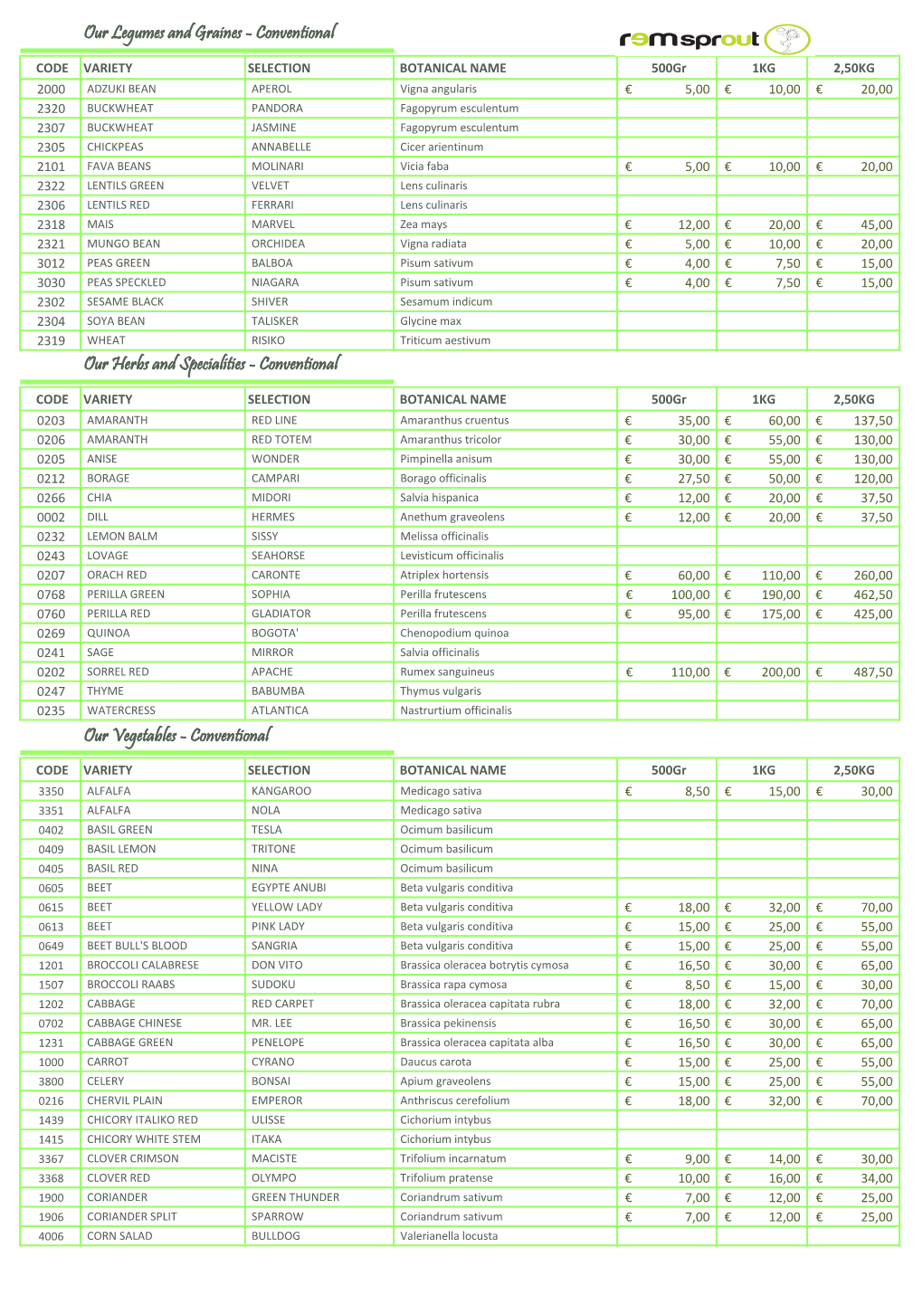 Our Vegetables - Conventional