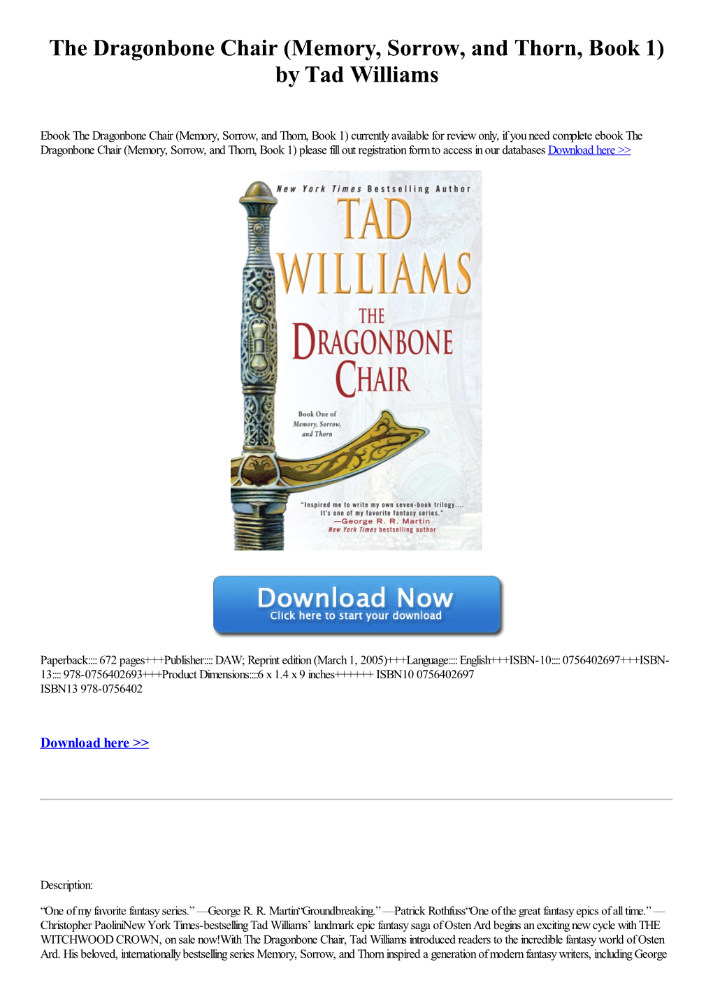 The Dragonbone Chair (Memory, Sorrow, and Thorn, Book 1) by Tad Williams