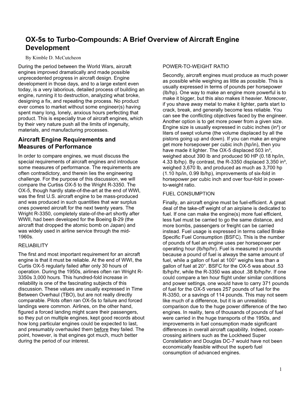 OX-5S to Turbo-Compounds: a Brief Overview of Aircraft Engine Development by Kimble D