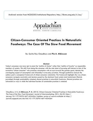 Citizen-Consumer Oriented Practices in Naturalistic Foodways: the Case of the Slow Food Movement