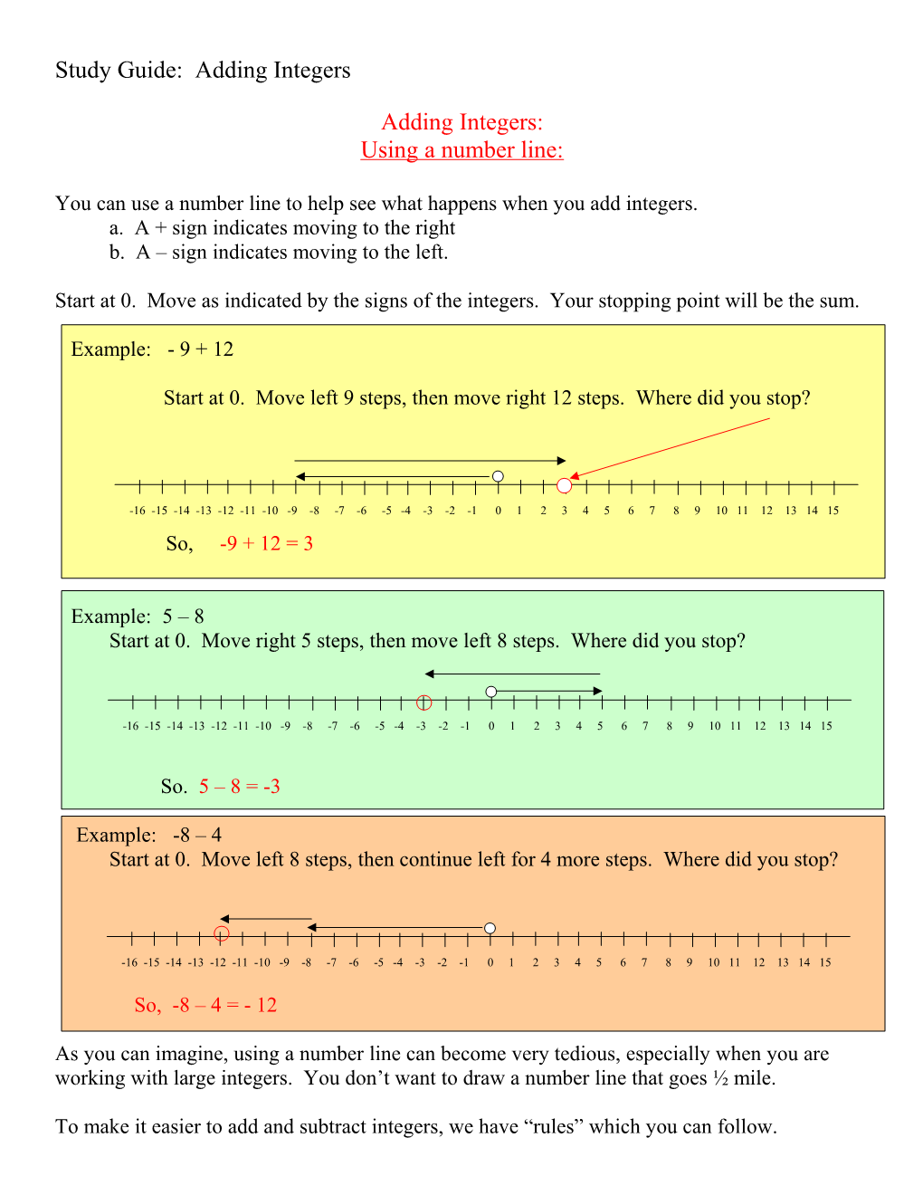 Classwork/ Guided Practice on Integers