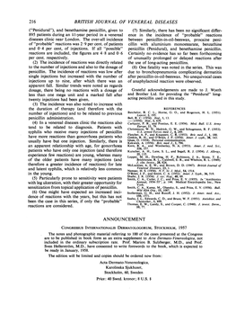 BRITISH JOURNAL of VENEREAL DISEASES Usually Have but One Injection. Similarly, There Is of the Older Patients Have Many Injecti