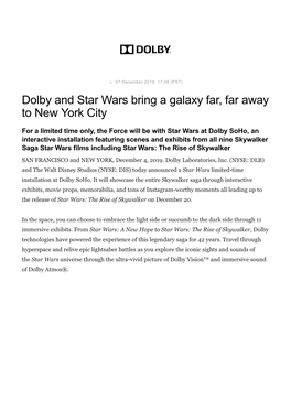 Dolby and Star Wars Bring a Galaxy Far, Far Away to New York City