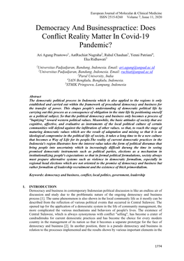 Democracy and Businesspractice: Does Conflict Reality Matter in Covid-19 Pandemic?