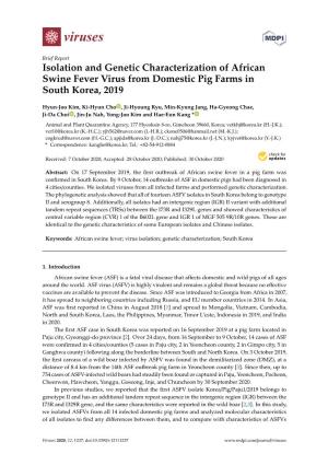 Isolation and Genetic Characterization of African Swine Fever Virus from Domestic Pig Farms in South Korea, 2019