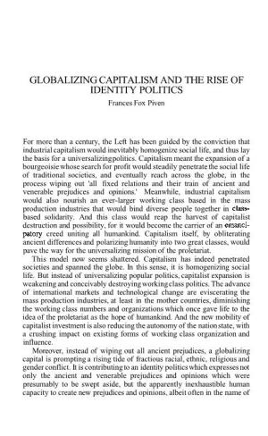 GLOBALIZING CAPITALISM and the RISE of IDENTITY POLITICS Frances Fox Piven