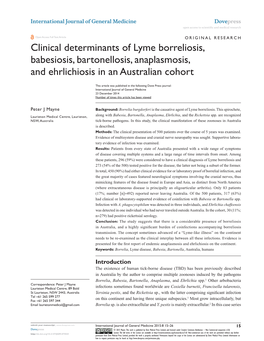 Clinical Determinants of Lyme Borreliosis, Babesiosis, Bartonellosis, Anaplasmosis, and Ehrlichiosis in an Australian Cohort