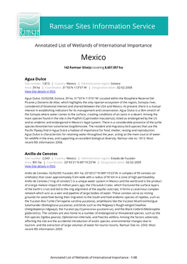 Annotated List of Wetlands of International Importance Mexico
