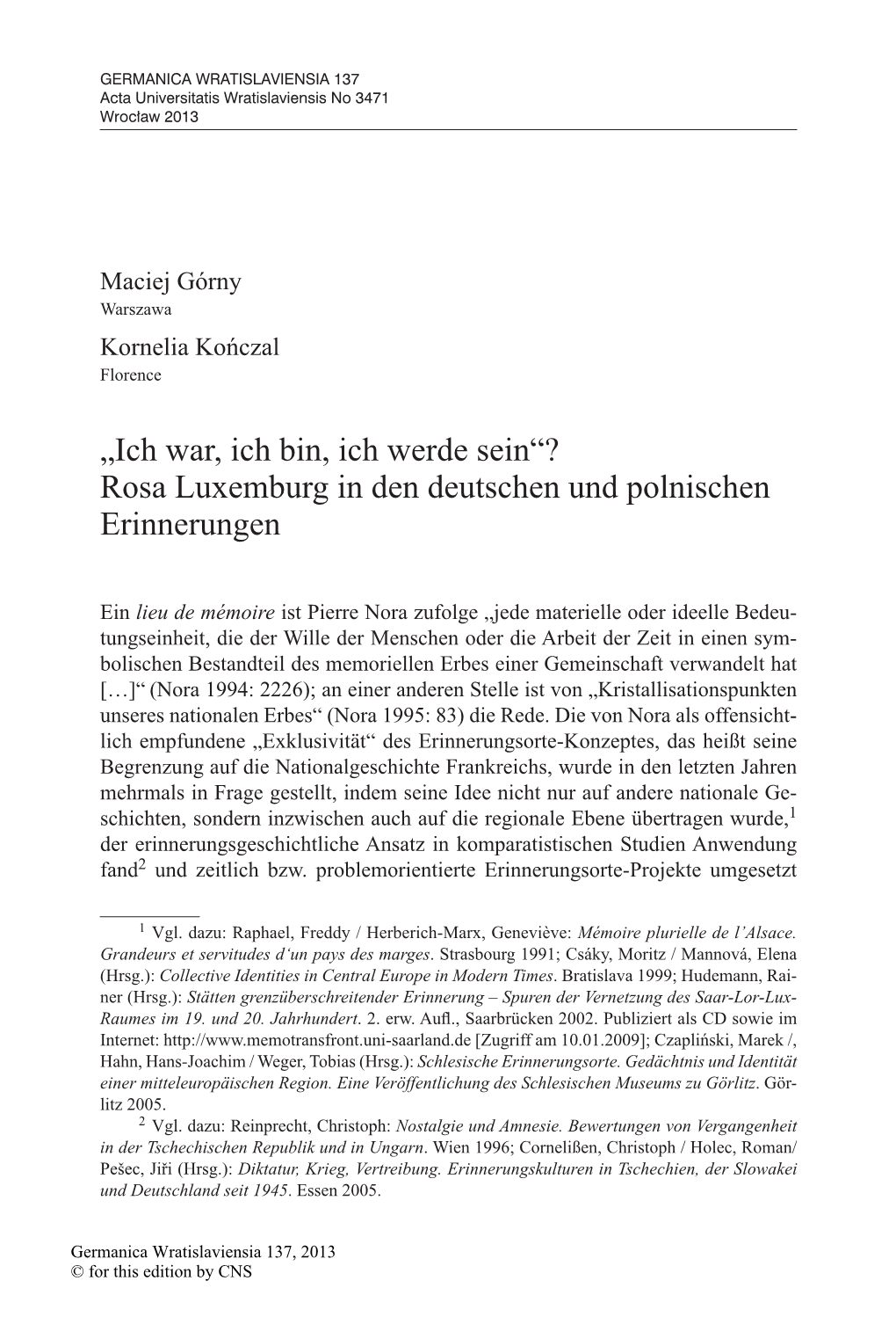 Rosa Luxemburg in Den Deutschen Und Polnischen Erinnerungen