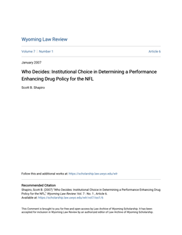 Who Decides: Institutional Choice in Determining a Performance Enhancing Drug Policy for the NFL