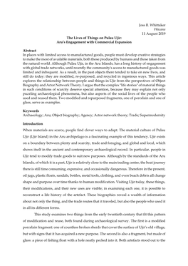 Joss R. Whittaker Wacana 11 August 2019 the Lives of Things on Pulau Ujir: Aru's Engagement with Commercial Expansion Abstract