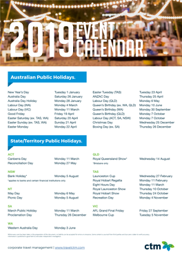 Australian Public Holidays