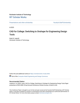 CAD for College: Switching to Onshape for Engineering Design Tools
