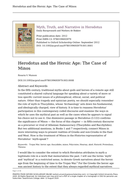 Herodotus and the Heroic Age: the Case of Minos