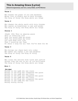 This Is Amazing Grace [Lyrics] [Default Arrangement] by Josh Farro, Jeremy Riddle, and Phil Wickham