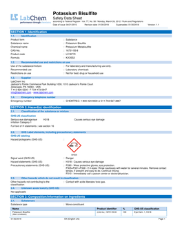 Potassium Bisulfite Safety Data Sheet According to Federal Register / Vol