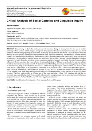Critical Analysis of Social Genetics and Linguistic Inquiry