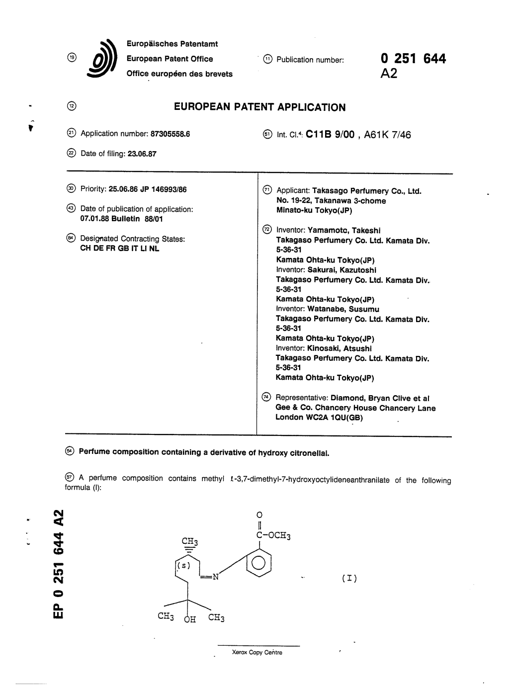 Perfume Composition Containing a Derivative of Hydroxy Citronellal