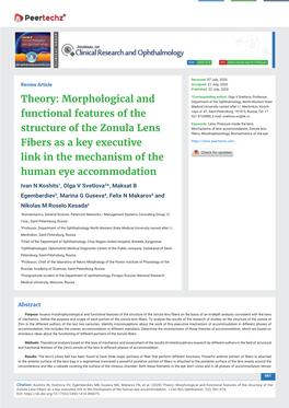 Morphological and Functional Features of the Structure of the Zonula Lens Fibers As a Key Executive Link in the Mechanism of the Human Eye Accommodation
