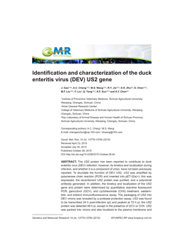 Identification and Characterization of the Duck Enteritis Virus (DEV) US2 Gene