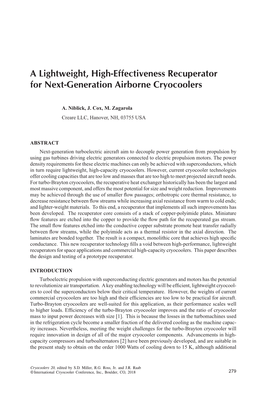 A Lightweight, High-Effectiveness Recuperator for Next-Generation Airborne Cryocoolers