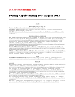 Events; Appointments; Etc - August 2013