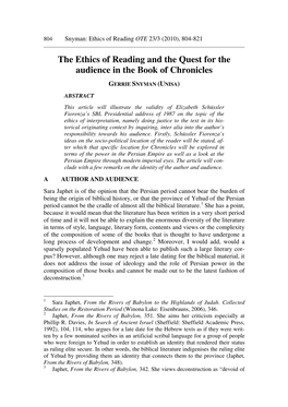 The Ethics of Reading and the Quest for the Audience in the Book of Chronicles