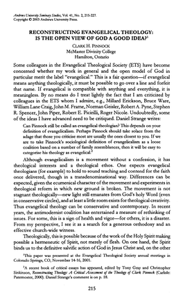 Reconstructing Evangelical Theology: Is the Open View of God a Good Idea?' Clarkh