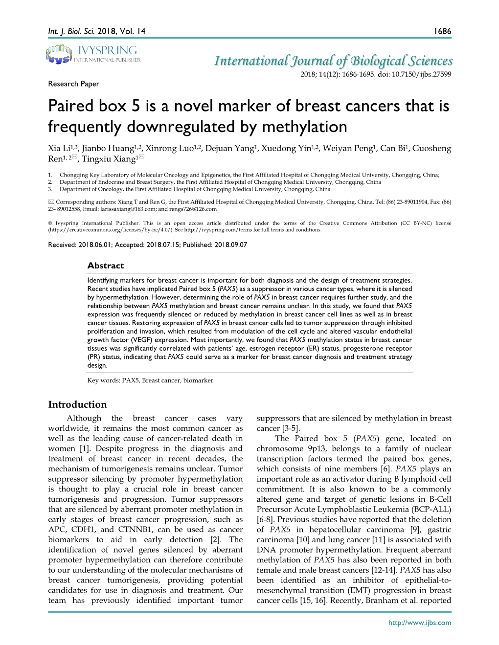 Paired Box 5 Is a Novel Marker of Breast Cancers That Is Frequently