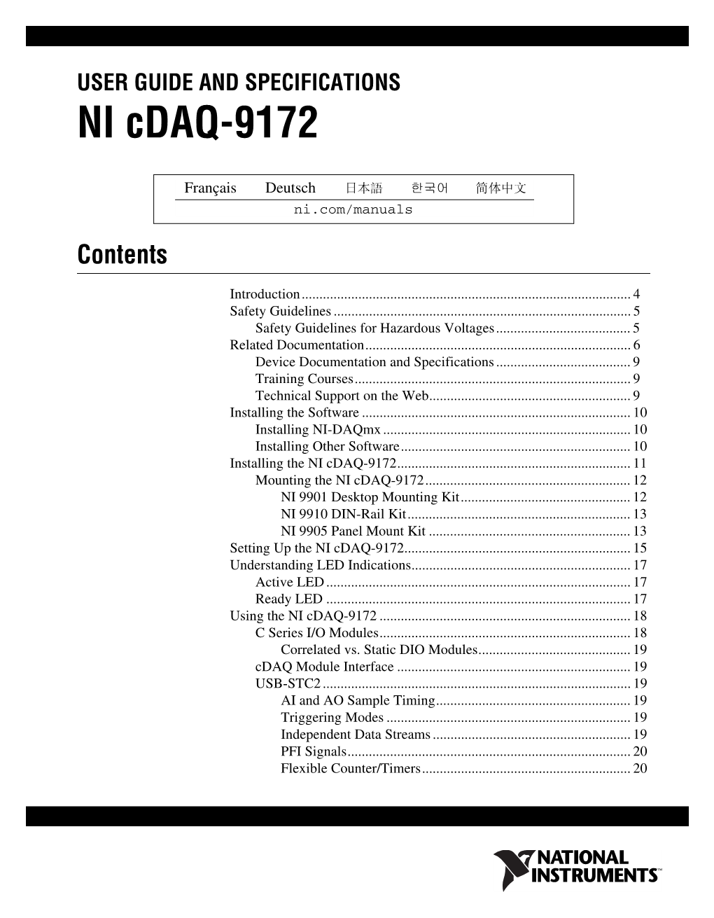 USER GUIDE and SPECIFICATIONS NI Cdaq-9172