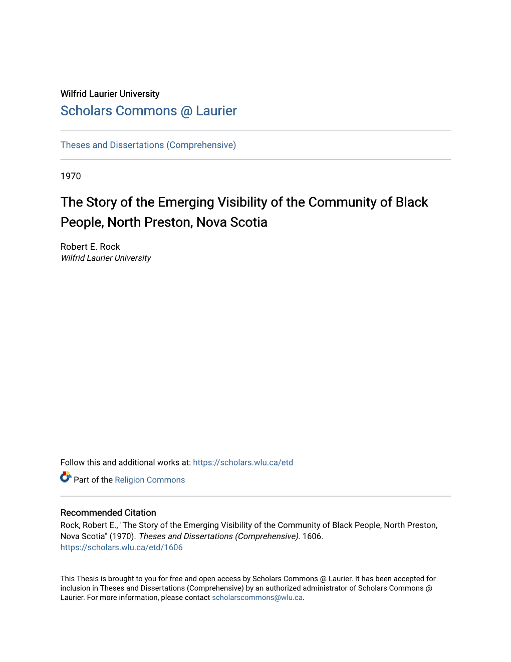 The Story of the Emerging Visibility of the Community of Black People, North Preston, Nova Scotia