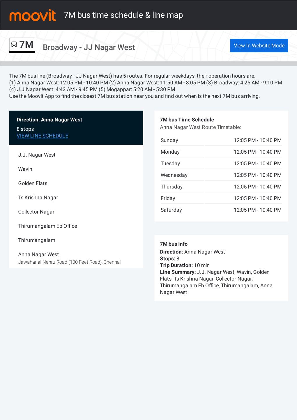 7M Bus Time Schedule & Line Route